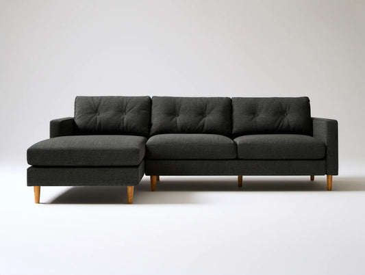Ciemnoszara sofa narożna 3-osobowa z lewym szezlongiem 260 x 160 x 85 cm