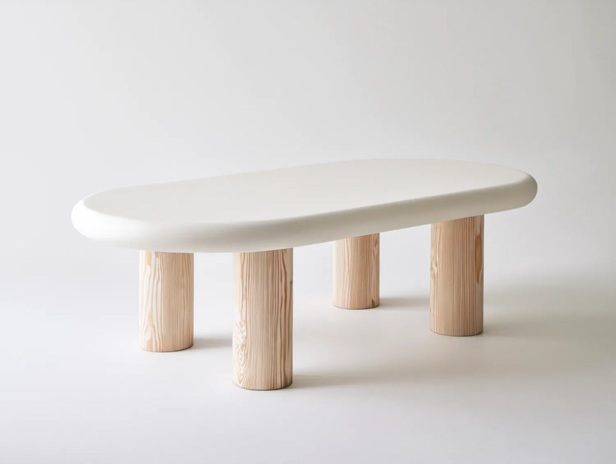 Owalny stolik kawowy z blatem MDF i nogami z litego drewna sosnowego, biały/jasne drewno sosnowe, 120 x 60 x 45 cm