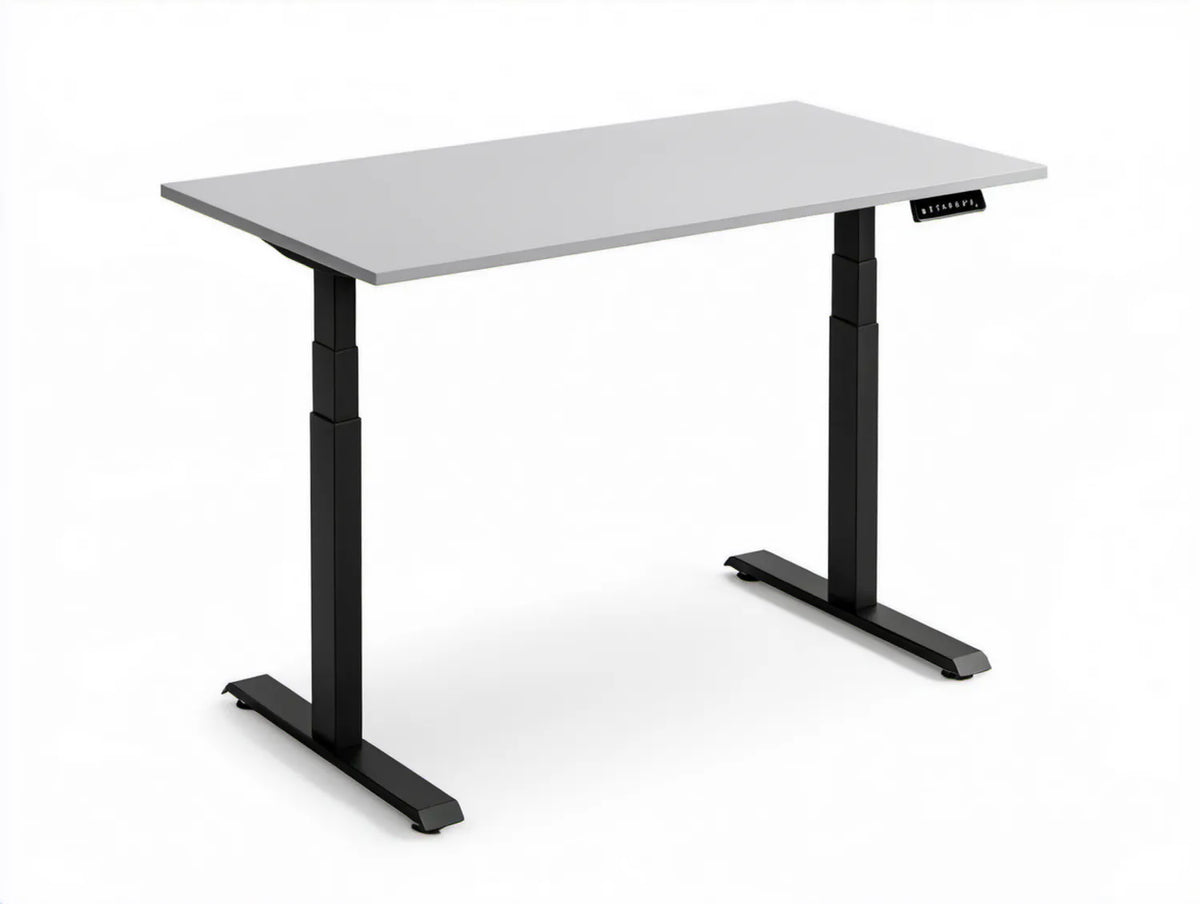 Elektryczne biurko z regulacją wysokości 120 x 60 cm, białe z czarnym stelażem, wysokość 72–120 cm