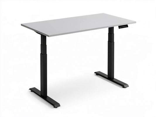 Elektryczne biurko z regulacją wysokości 120 x 60 cm, białe z czarnym stelażem, wysokość 72–120 cm