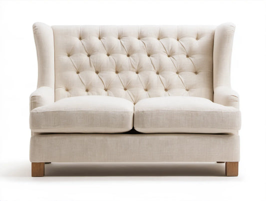 Kremowa sofa dwuosobowa Chesterfield z pikowanym oparciem 150 x 85 x 105 cm