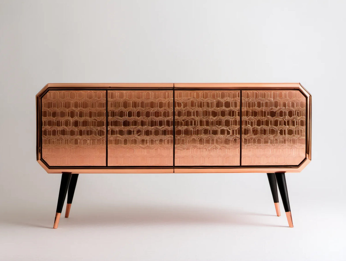 Czterodrzwiowy kredens retro miedziano-czarny 160 × 40 × 75 cm