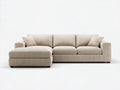 Lewostronna sofa narożna 3-osobowa z szezlongiem, beżowa z czarnymi nóżkami, 280 x 160 x 85 cm