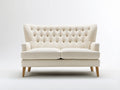 Kremowa sofa dwuosobowa z pikowanym oparciem i naturalnobrązowymi nogami, 160 x 85 x 105 cm