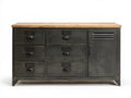 Kredens industrialny ze stali, czarny z blatem z litego drewna sosnowego, 140 x 40 x 85 cm