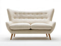 Kremowa sofa dwuosobowa z wysokim pikowanym oparciem 160 x 88 x 108 cm