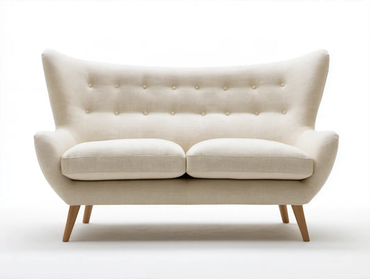Kremowa sofa dwuosobowa z wysokim pikowanym oparciem 160 x 88 x 108 cm