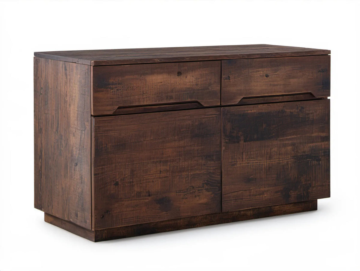 Kredens z litego drewna sosnowego, ciemnobrązowy, 110 x 35 x 75 cm, 4 szuflady i 2 drzwi