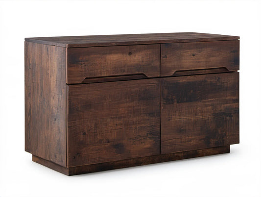 Kredens z litego drewna sosnowego, ciemnobrązowy, 110 x 35 x 75 cm, 4 szuflady i 2 drzwi