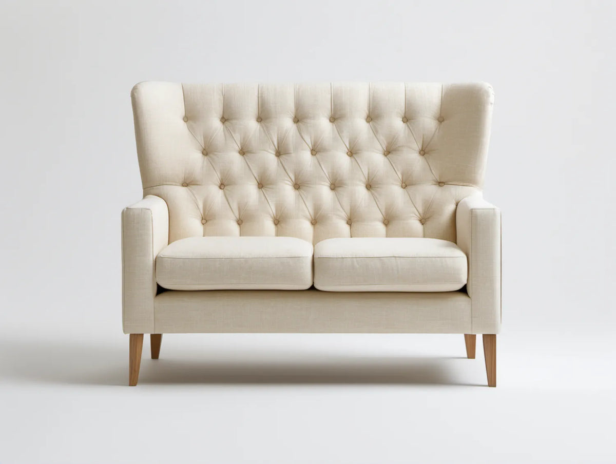 Kremowa pikowana sofa dwuosobowa z poliestrową tapicerką 150 x 80 x 130 cm
