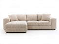 Beżowa sofa narożna z lewostronnym szezlongiem z prążkowanej tkaniny, 250 × 160 × 85 cm